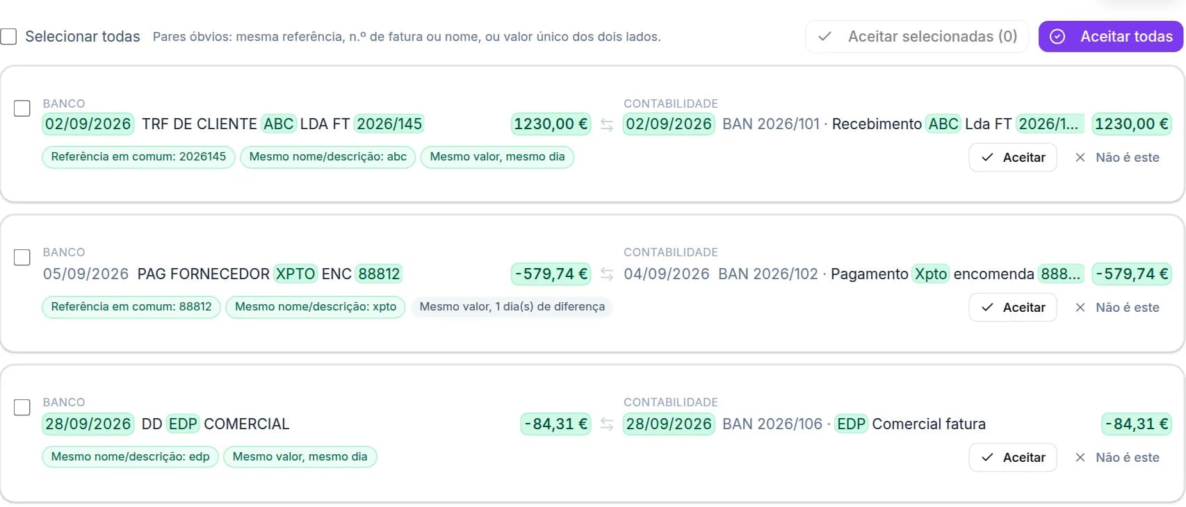 Reconciliação entre o extrato do banco e a conta 12
